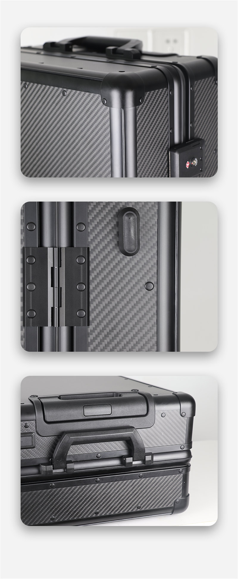 碳纖維行李箱 高檔時尚耐用旅行箱 萬向輪TSA密碼鎖碳纖維輕質高強度行李箱干碳包圍  -6